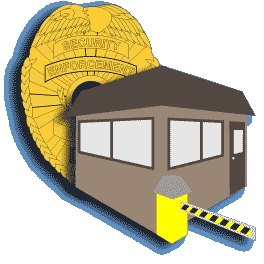guard booth and security badge